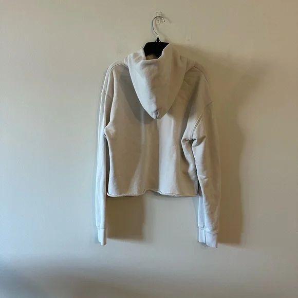 perfectwhitetee Kokomo Beach Raw Hem Cut Off Crop Hoodie Ivory Cotton S - Picture 2 of 7